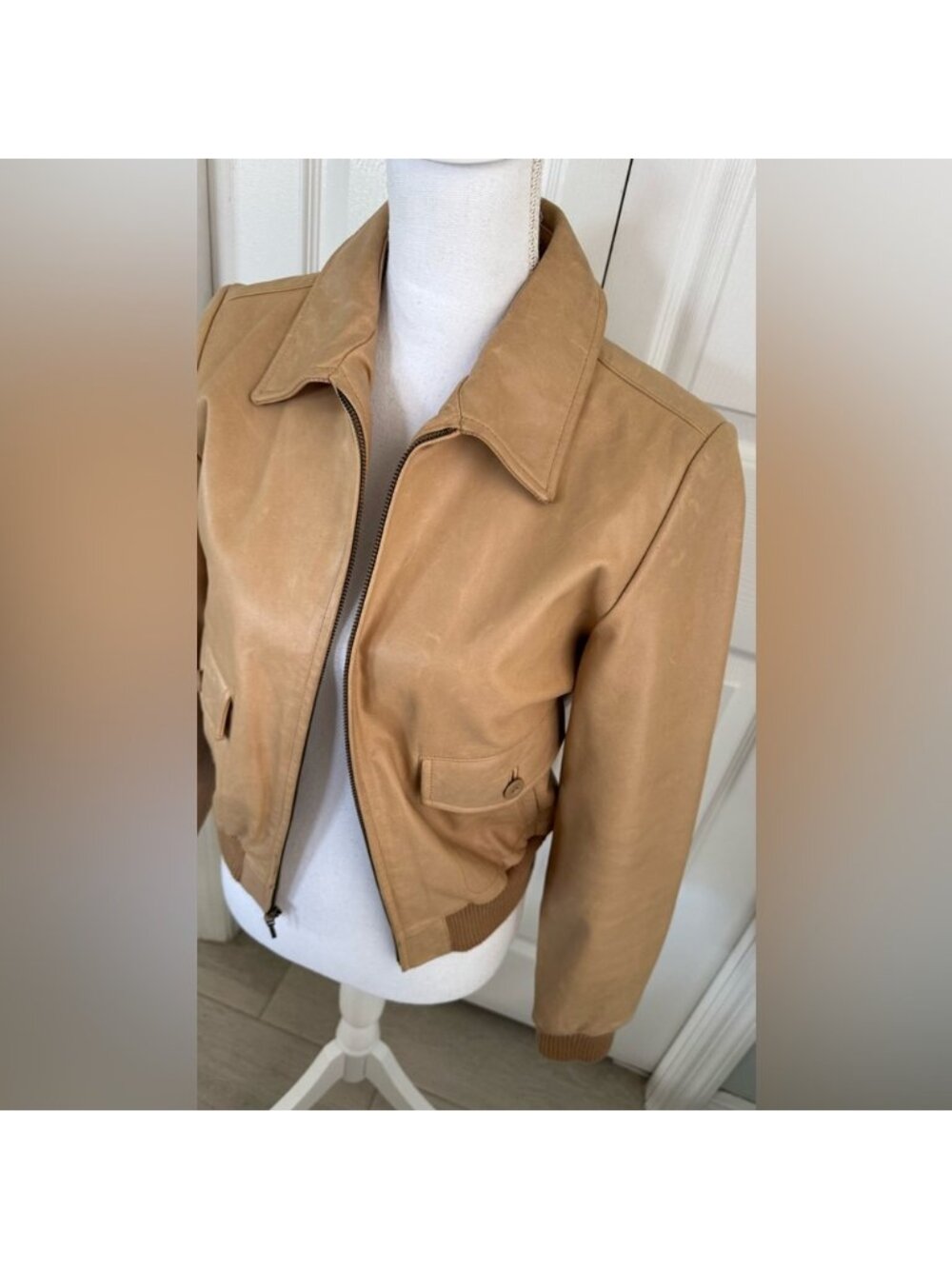 Vintage Spring 2002 GAP Genuine Leather Bomber Jacket Camel Tan Y2K